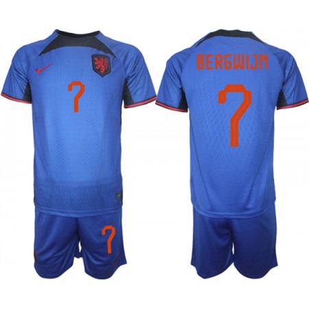 Men's Netherlands #7 Bergwijn Royal Away Soccer Jersey Suit