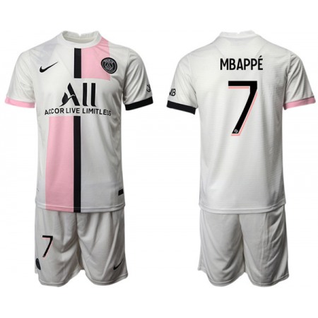Men's Paris Saint-Germain #7 Mbappe 2021/22 White Away Soccer Jersey Suit