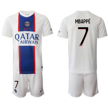 Men's Paris Saint-Germain #7 Mbappe 2023 White Away Soccer Jersey Suit