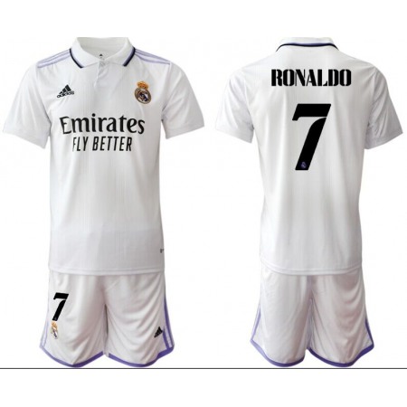 Men's Real Madrid Blank White #7 Ronaldo Home Soccer Jersey Suit