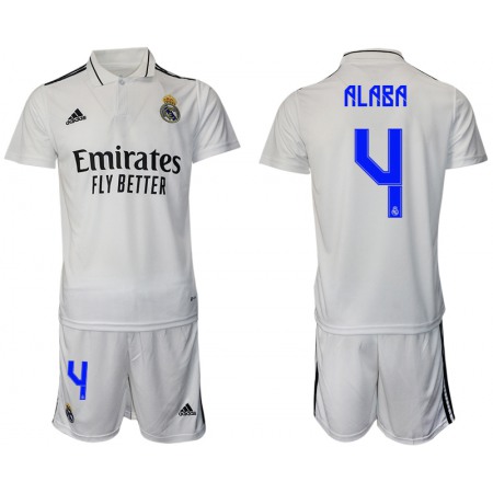 Men's Real Madrid #4 David Alaba 22/23 White Home Soccer Jersey Suit