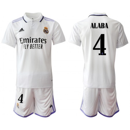 Men's Real Madrid #4 David Alaba 22/23 White Home Soccer Jersey Suit