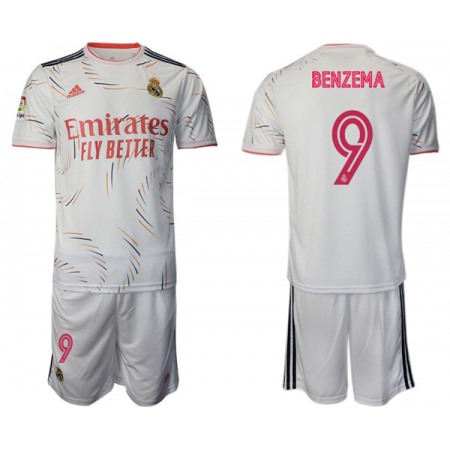 Men's Real Madrid #9 Karim Benzema 2021/22 White Home Soccer Jersey Suit