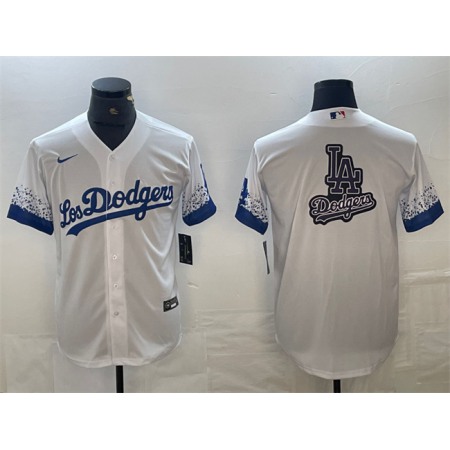 Men's Los Angeles Dodgers White Team Big Logo City Connect Cool Base Stitched Baseball Jersey