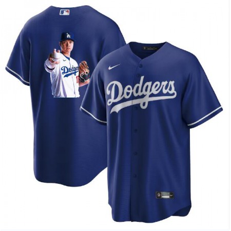 Men's Los Angeles Dodgers #17 Shohei Ohtani Blue Big Logo Cool Base Stitched Jersey