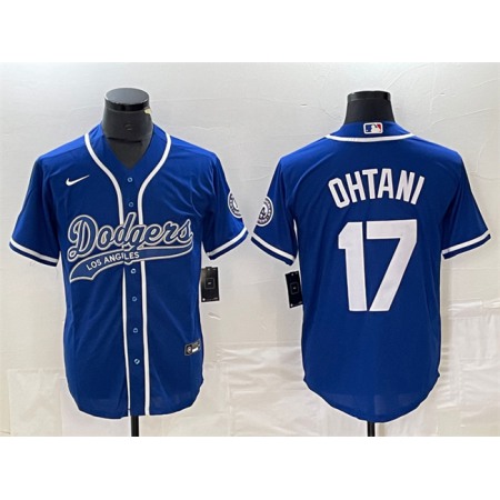 Men's Los Angeles Dodgers #17 Shohei Ohtani Blue Cool Base With Patch Stitched Baseball Jersey