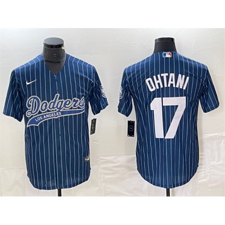 Men's Los Angeles Dodgers #17 Shohei Ohtani Navy Cool Base With Patch Stitched Baseball Jersey