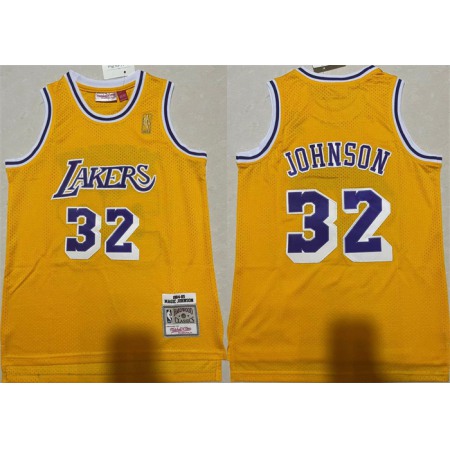 Men's Los Angeles Lakers #32 Magic Johnson Yellow Throwback basketball Jersey