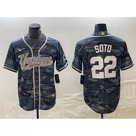 Men's New York Yankees #22 Juan Soto Gray Camo Cool Base Stitched Baseball Jersey