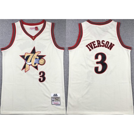 Men's Philadelphia 76ers #3 Allen Iverson White Throwback Stitched basketball Jersey