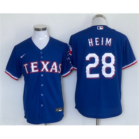 Men's Texas Rangers #28 Jonah Heim Royal With Patch Cool Base Stitched MLB Jersey
