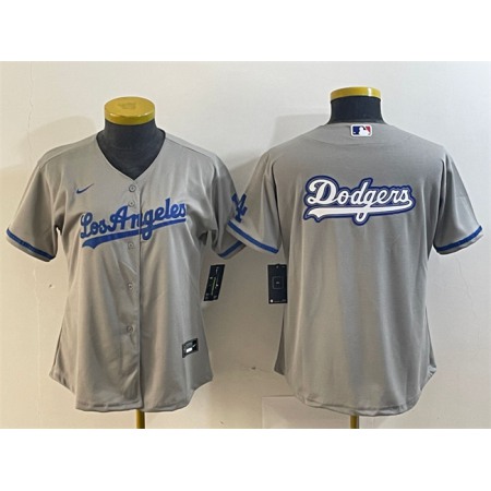 Women's Los Angeles Dodgers Grey Team Big Logo Stitched Jersey(Run Small)