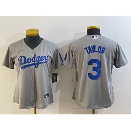 Women's Los Angeles Dodgers #3 Chris Taylor Grey Stitched Jersey(Run Small)