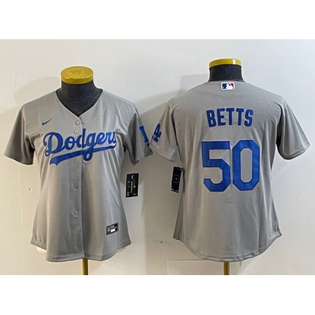 Women's Los Angeles Dodgers #50 Mookie Betts Grey Stitched Jersey(Run Small)