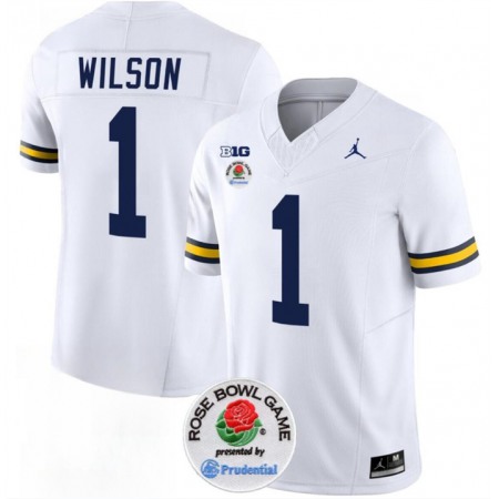 Men's Michigan Wolverines #1 Roman Wilson 2023 F.U.S.E. White Rose Bowl Patch Stitched Jersey