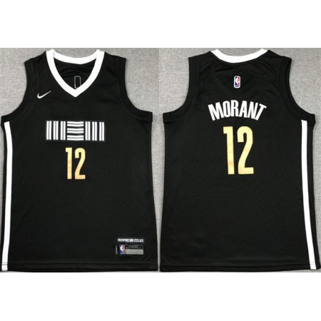 Youth Memphis Grizzlies #12 Ja Morant Black 2023/24 City Edition Stitched Basketball Jersey