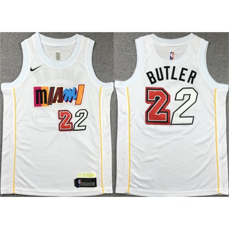 Youth Miami Heat #22 Jimmy Butler White City Edition Stitched Jersey
