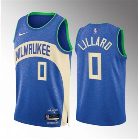 Youth Milwaukee Bucks #0 Damian Lillard 2023/24 Blue City Edition Stitched Basketball Jersey