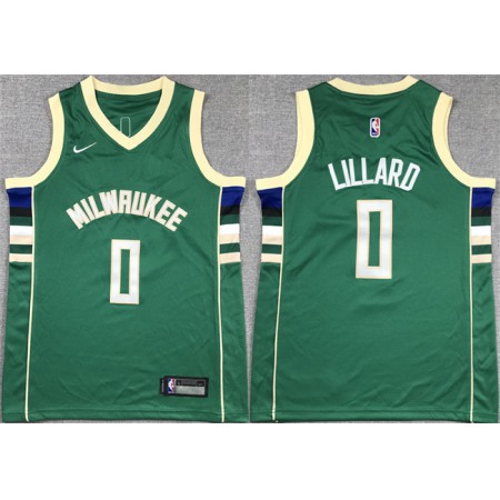 Youth Milwaukee Bucks #0 Damian Lillard Green Stitched Basketball Jersey