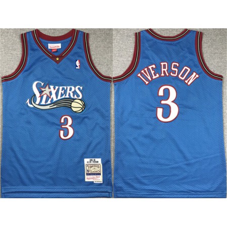 Youth Philadelphia 76ers #3 Allen Iverson Blue Stitched Jersey