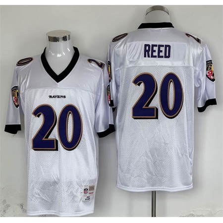 Men's Baltimore Ravens #20 Ed Reed White Throwback Jersey