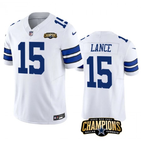 Men's Dallas Cowboys #15 Trey Lance White 2023 F.U.S.E. NFC East Champions Patch Stitched Football Jersey