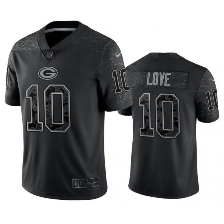 Men's Green Bay Packers #10 Jordan Love Black Reflective Limited Stitched Football Jersey