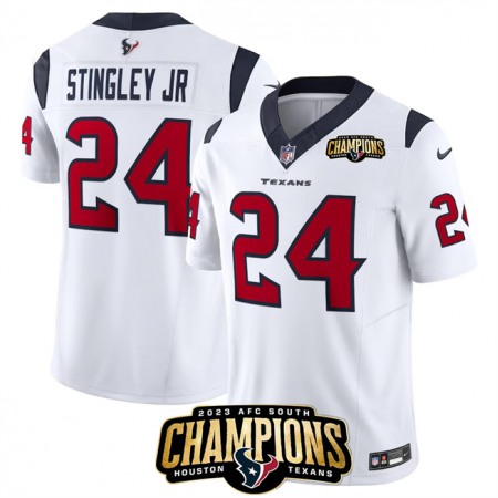 Men's Houston Texans #24 Derek Stingley Jr. White 2023 F.U.S.E. AFC South Champions Patch Vapor Untouchable Limited Stitched Football Jersey