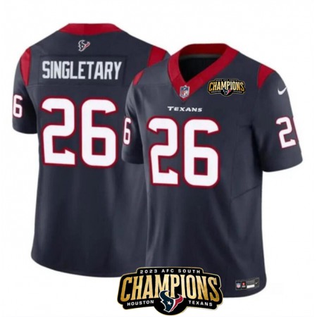 Men's Houston Texans #26 Devin Singletary Navy 2023 F.U.S.E. AFC South Champions Patch Vapor Untouchable Limited Stitched Football Jersey