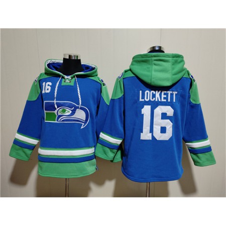 Men's Seattle Seahawks #16 Tyler Lockett Royal Ageless Must-Have Lace-Up Pullover Hoodie