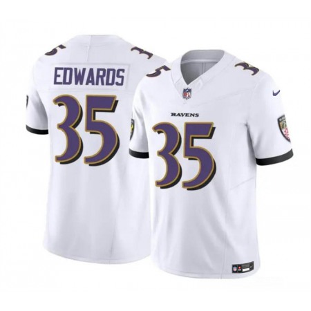 Men's Baltimore Ravens #35 Gus Edwards White 2023 F.U.S.E. Vapor Limited Football Jersey