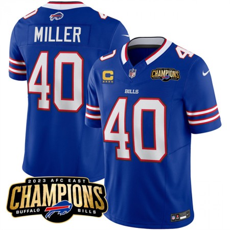 Men's Buffalo Bills #40 Von Miller Blue 2023 F.U.S.E. AFC East Champions With 4-star C Ptach Stitched Football Jersey