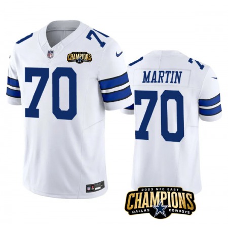 Men's Dallas Cowboys #70 Zack Martin White 2023 F.U.S.E. NFC East Champions Patch Stitched Football Jersey