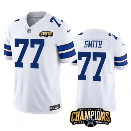 Men's Dallas Cowboys #77 Tyron Smith White 2023 F.U.S.E. NFC East Champions Patch Stitched Football Jersey