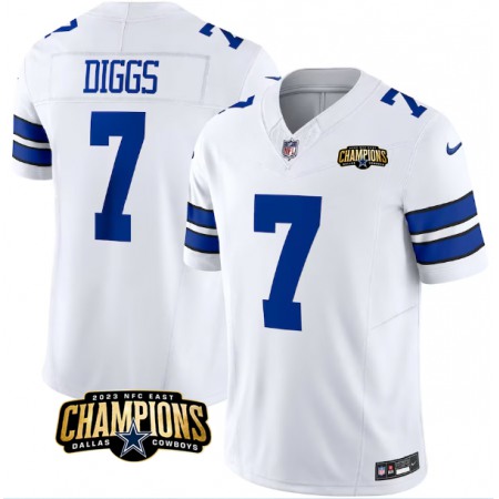 Men's Dallas Cowboys #7 Trevon Diggs White 2023 F.U.S.E. NFC East Champions Patch Stitched Football Jersey