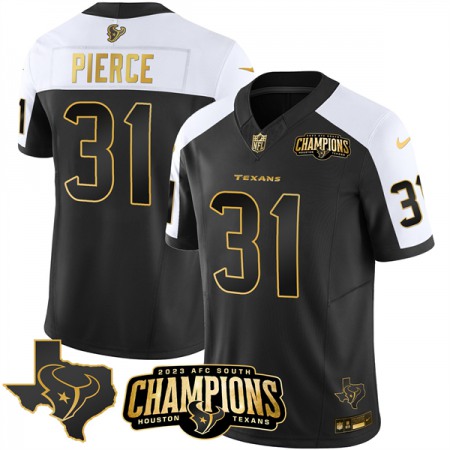 Men's Houston Texans #31 Dameon Pierce Black/White Golden 2023 F.U.S.E. With AFC South Champions Patch And Team Logo Patch Limited Stitched Football Jersey