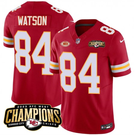 Men's Kansas City Chiefs #84 Justin Watson Red 2023 F.U.S.E. AFC West Champions With "NKH" Patch Vapor Untouchable Limited Stitched Jersey