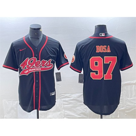 Men's San Francisco 49ers #97 Nick Bosa Black With Patch Cool Base Stitched Baseball Jersey