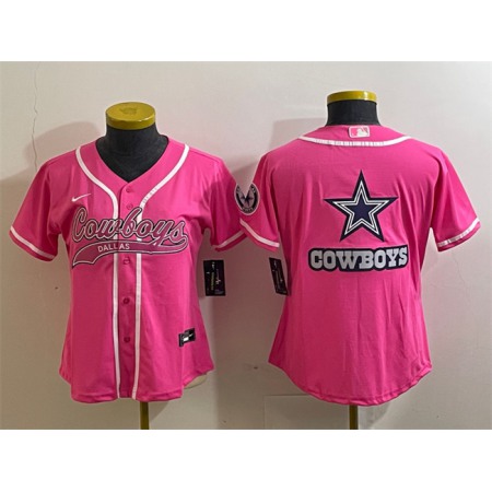 Women's Dallas Cowboys Pink Team Big Logo With Patch Cool Base Stitched Baseball Jersey(Run Small)