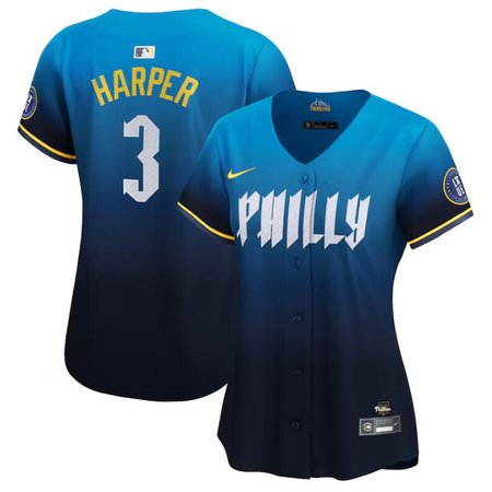 Women's Philadelphia Phillies #3 Bryce Harper Blue 2024 City Connect Limited Stitched Baseball Jersey