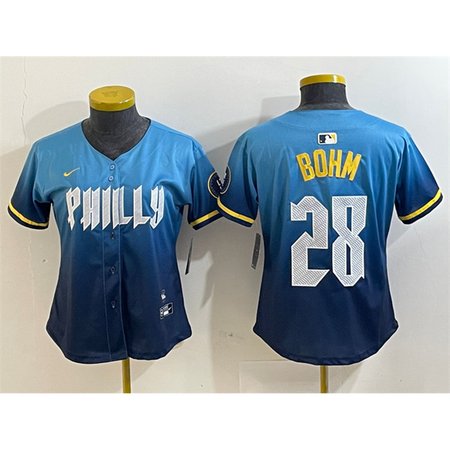 Women's Philadelphia Phillies #28 Alec Bohm Blue 2024 City Connect Limited Stitched Baseball Jersey