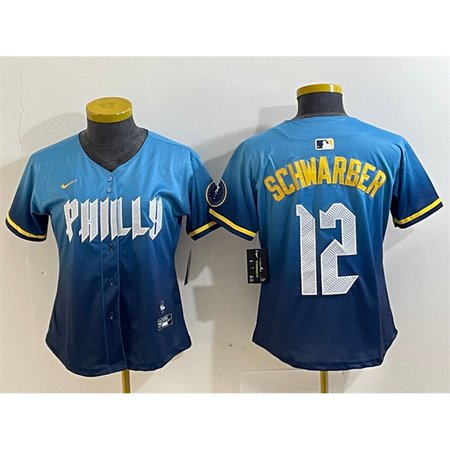 Women's Philadelphia Phillies #12 Kyle Schwarber Blue 2024 City Connect Limited Stitched Baseball Jersey