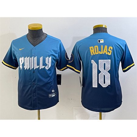 Youth Philadelphia Phillies #18 Johan Rojas Blue 2024 City Connect Limited Stitched Baseball Jersey