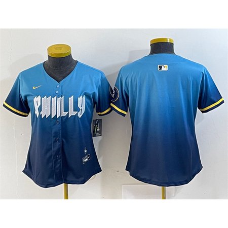 Women's Philadelphia Phillies Blank Blue 2024 City Connect Limited Stitched Baseball Jersey
