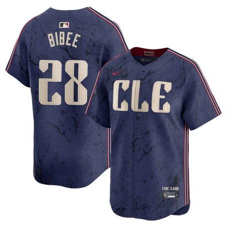 Men's Cleveland Guardians #28 Tanner Bibee Navy 2024 City Connect Limited Stitched Baseball Jersey
