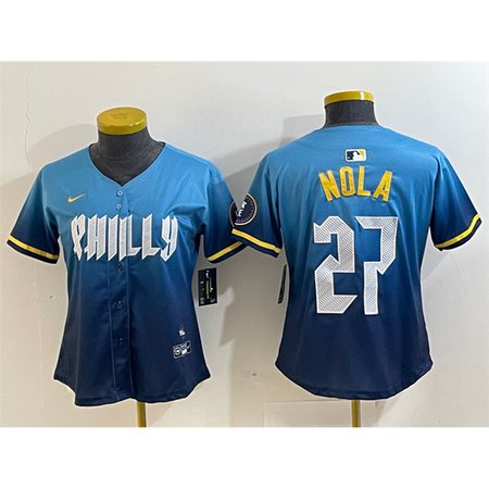 Youth Philadelphia Phillies #27 Aaron Nola Blue 2024 City Connect Limited Stitched Baseball Jersey