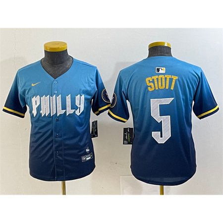 Youth Philadelphia Phillies #5 Bryson Stott Blue 2024 City Connect Limited Stitched Baseball Jersey