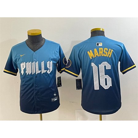 Youth Philadelphia Phillies #16 Brandon Marsh Blue 2024 City Connect Limited Stitched Baseball Jersey