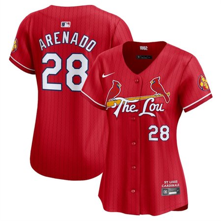 Women's St. Louis Cardinals #28 Nolan Arenado Red 2024 City Connect Limited Stitched Baseball Jersey(Run Small)
