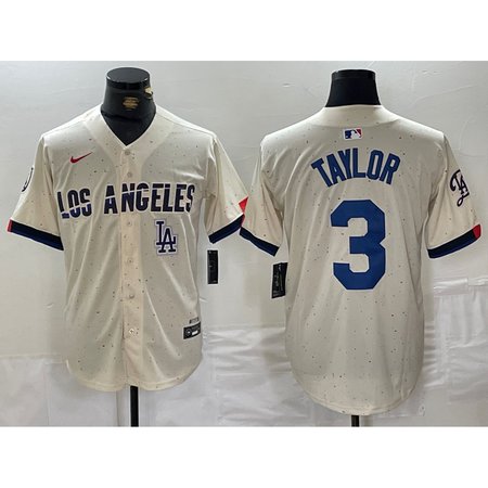 Men's Los Angeles Dodgers #3 Chris Taylor Cream Stitched Baseball Jersey